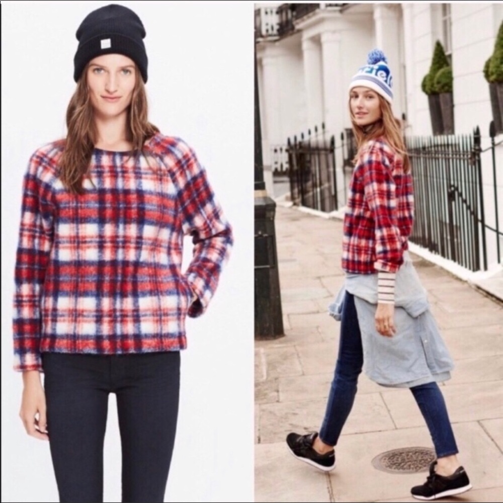 Madewell Brushed Plaid Wool Pullover Sweater Small